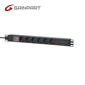 Gainpart GNP-PDU1U-06EU-ART PDU 1U 6 Way ON/OFF SWITCH/Alu/EU Plug and socket 2M